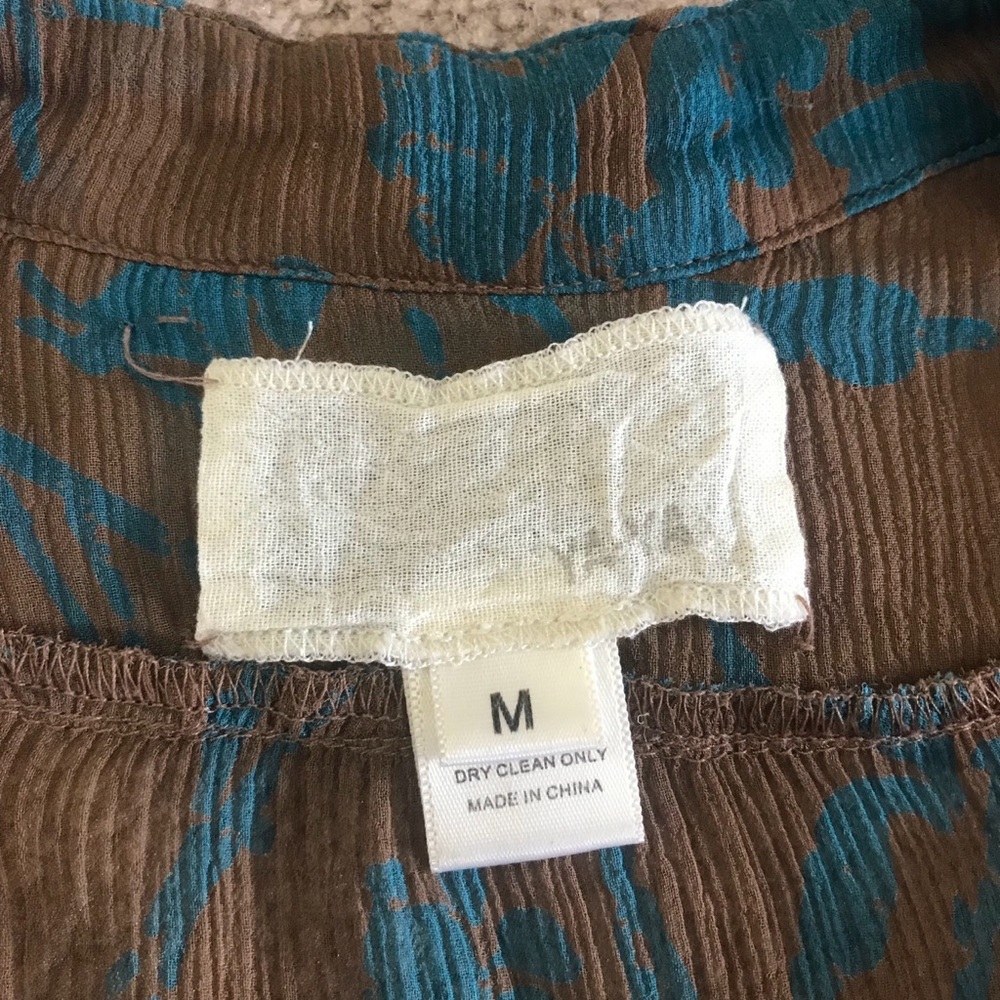 YAYA INTERMIX Brown Blue Sheer Silk Blouse - Picture 2 of 5